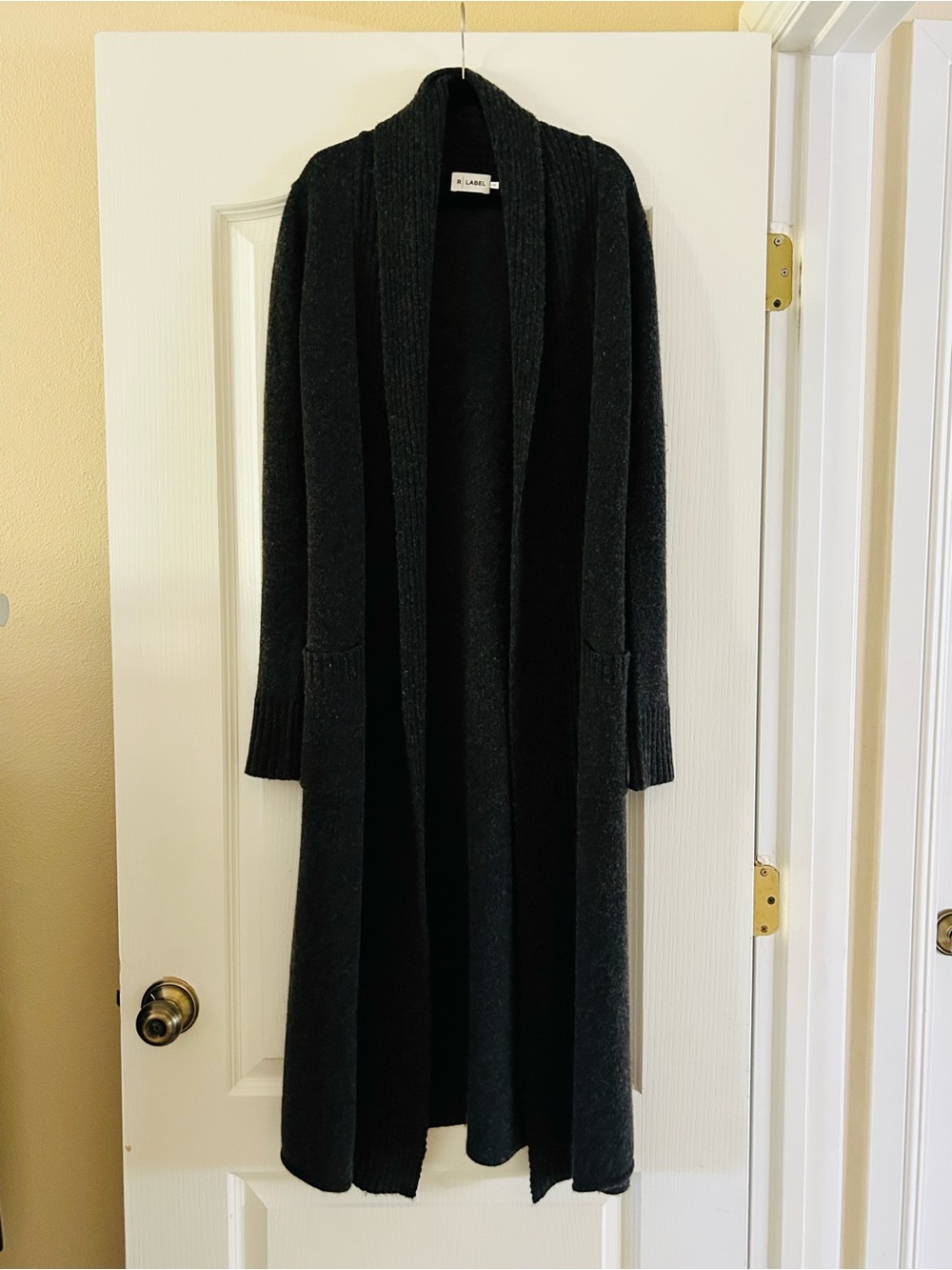 R Label Long Charcoal Grey Open-Front Women’s Cardigan Sweater